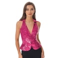 thumbnail image 3 of Hansber Womens Sequin Vest Sparkle Glitter Concert Party Dressy Waistcoat Disco Dance Shiny Jacket Top Hot Pink 3XL, 3 of 6