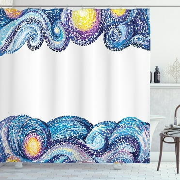 Ambesonne Starry Night Shower Curtain, Watercolor Wave, 69"Wx84"L, Multicolor