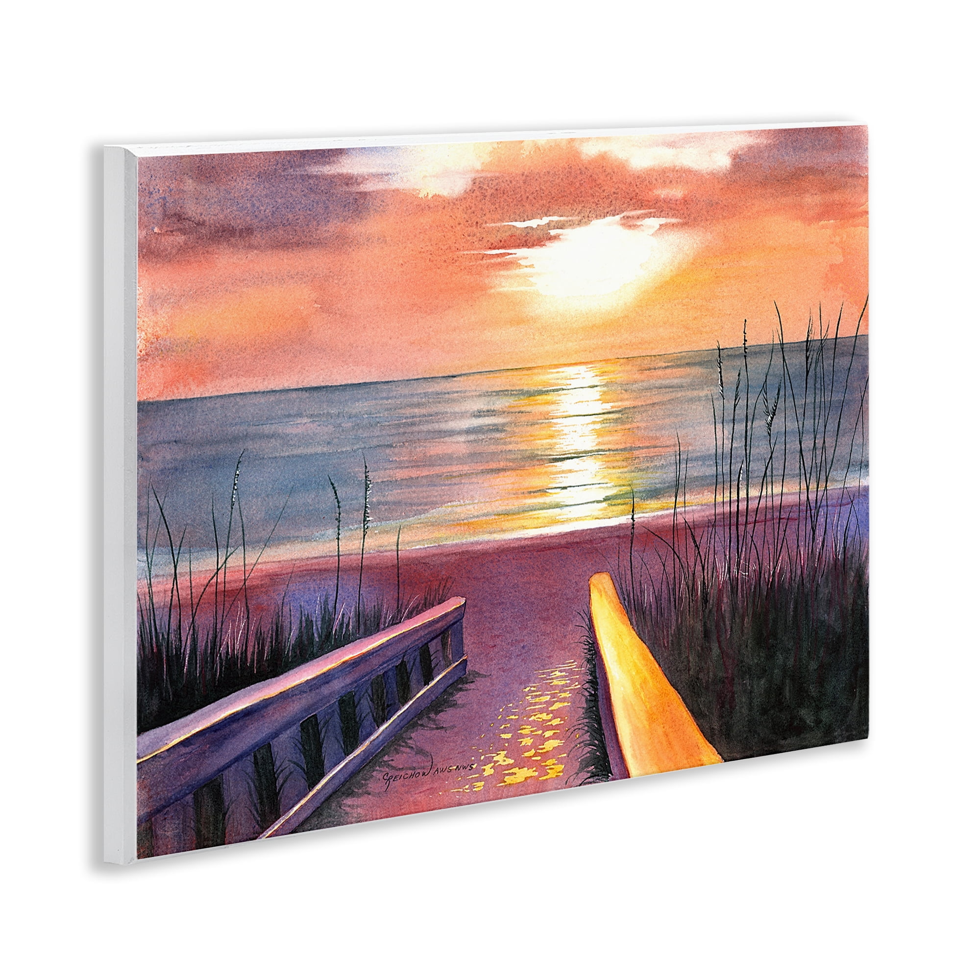 Stupell Industries Sea Sunset Reflection Landscape Painting Unframed Art Print Wall Art, 14 x 11