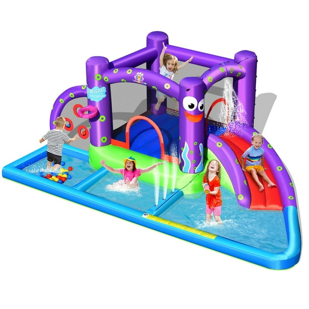 Gymax Inflatable Water Slide Castle Kids Bounce House with Octopus Style