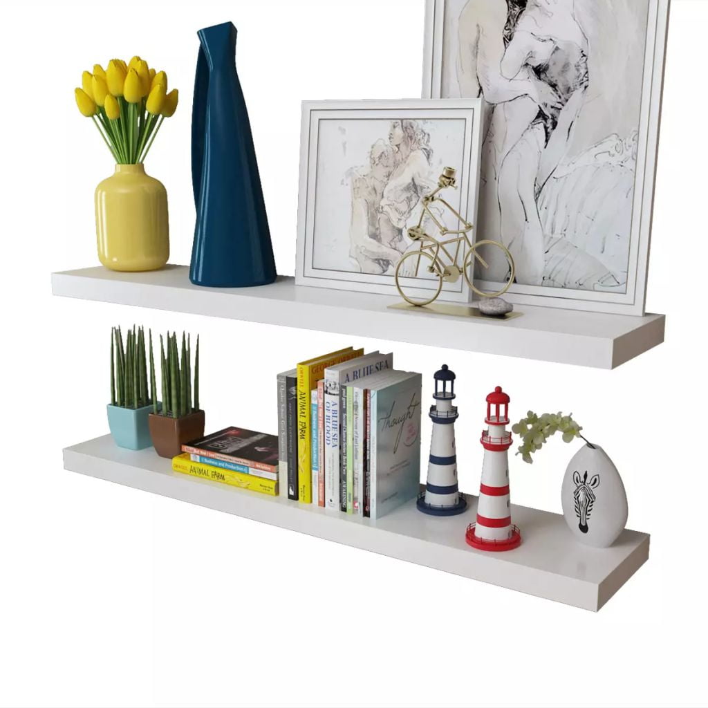 2 Floating Wall Shelves, Wall Decor Display Rack for Book/DVD Storage