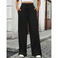 thumbnail image 3 of Cogild Womens Pants Ribbed Knit Wide Leg Solid Color Pants for Womens with Drawstring Waist for Comfort and Style, 3 of 8