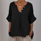 thumbnail image 2 of Vestidos Casuales Para Mujer, Blusas De Mujer De Moda Camisa de lino para mujer, color liso, manga corta, informal, cuello en V, 2 of 6