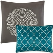 Nanshing Avalon 8 Piece Trellis Moroccan Print Comforter Set, Teal/Grey, King