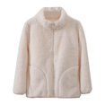 thumbnail image 2 of NAISIBABY Boys Girls Plush Jacket, Stand Up Collar Thicken Warm Zip Up Winter Clothes Fleece Coat Beige 3-4T, 2 of 3