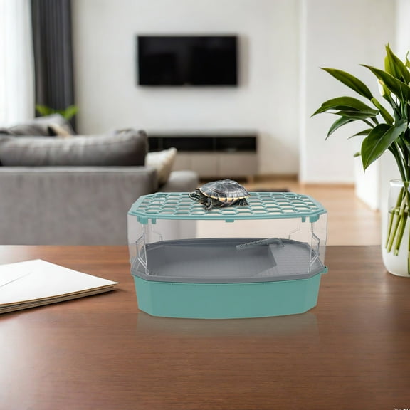 LOLIPPYY Escape Proof Turtle Tank with Lid and Basking Platform Plastic Reptile Aquarium Habitat