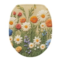 ZIATUBLE Flower Toilet Lid Seat Cover Elongated Toilet Cover Protector Universal Toilet Lid Covers for Bathroom Decoraction with Elastic Band Toilet Top Lid Cover