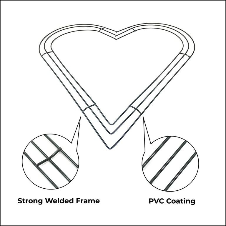  2 Pack 12 Inch Heart Wire Wreath Frame with 1 Roll Red