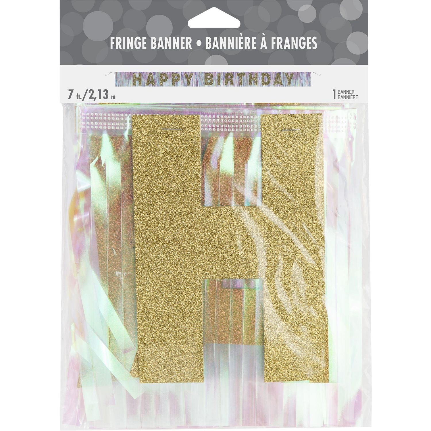 Bannière à frange Happy Birthday à paillettes or