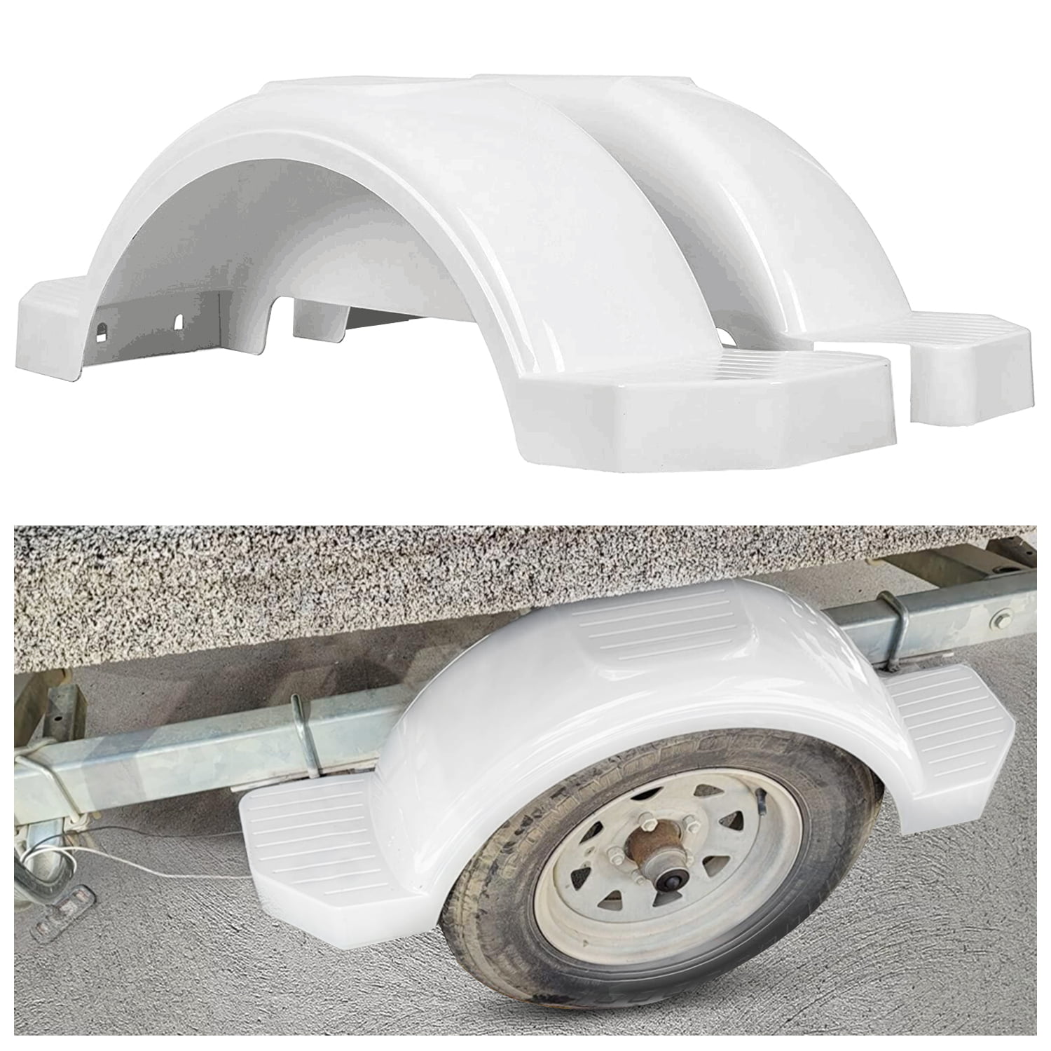 HECASA White Pair of Single Axle Trailer Fenders Fits 13 Wheels Tire Skirt Boat 39.7 Long x 8.8 Wide x 11.4 