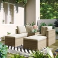 thumbnail image 2 of 5-Piece Patio Conversation Sets, Outdoor Furniture Sets 4 Seats & 1 Table, All Weather Outdoor Sectional Sofa Set with Ottomans and Cushions, Bright Brown, 2 of 15
