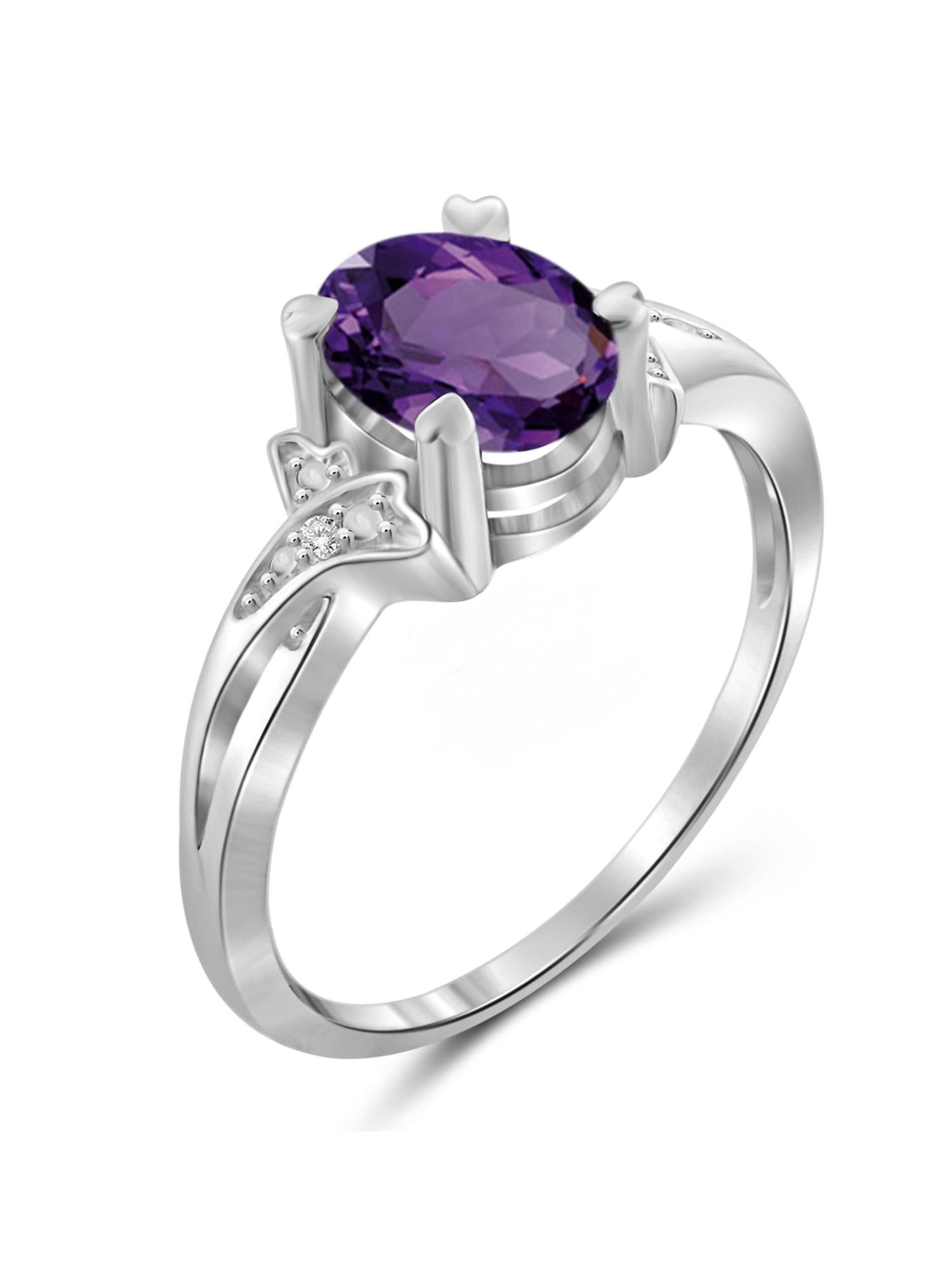 JewelersClub Amethyst Ring Birthstone Jewelry – 1.33 Carat Amethyst Sterling Silver Ring Jewelry with White Diamond Accent – Gemstone Rings with Hypoallergenic Sterling Silver Band