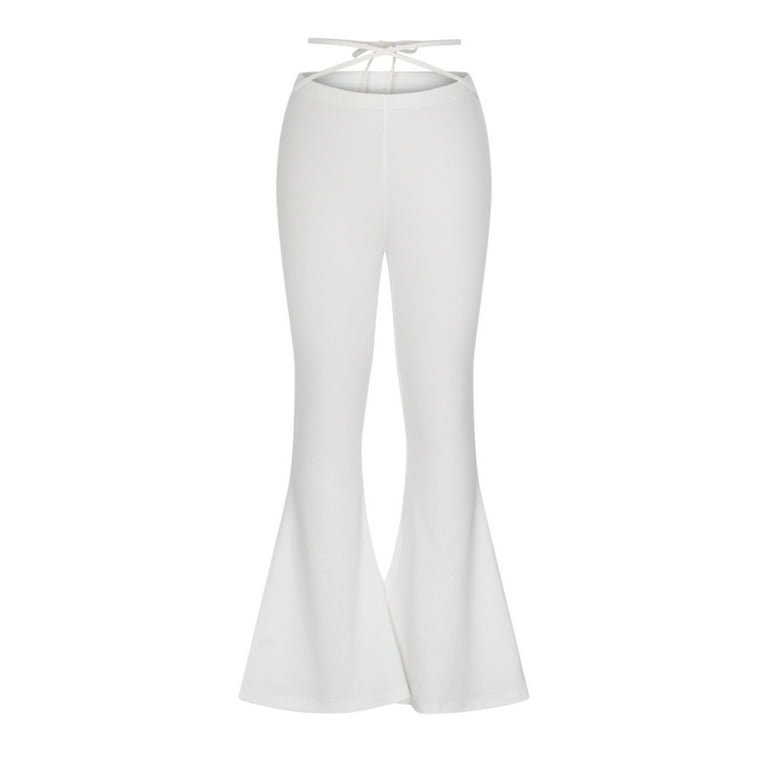 YYDGH Women's Cut Out Flare Pants V-Waisted Cropped Cross Elastic