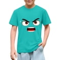 thumbnail image 1 of Blusas y camisas de manga corta con cuello redondo para niños y niñas, color liso, con estampado de expresión linda, manga corta, holgadas y cómodas, blusa para niña, 1 of 6