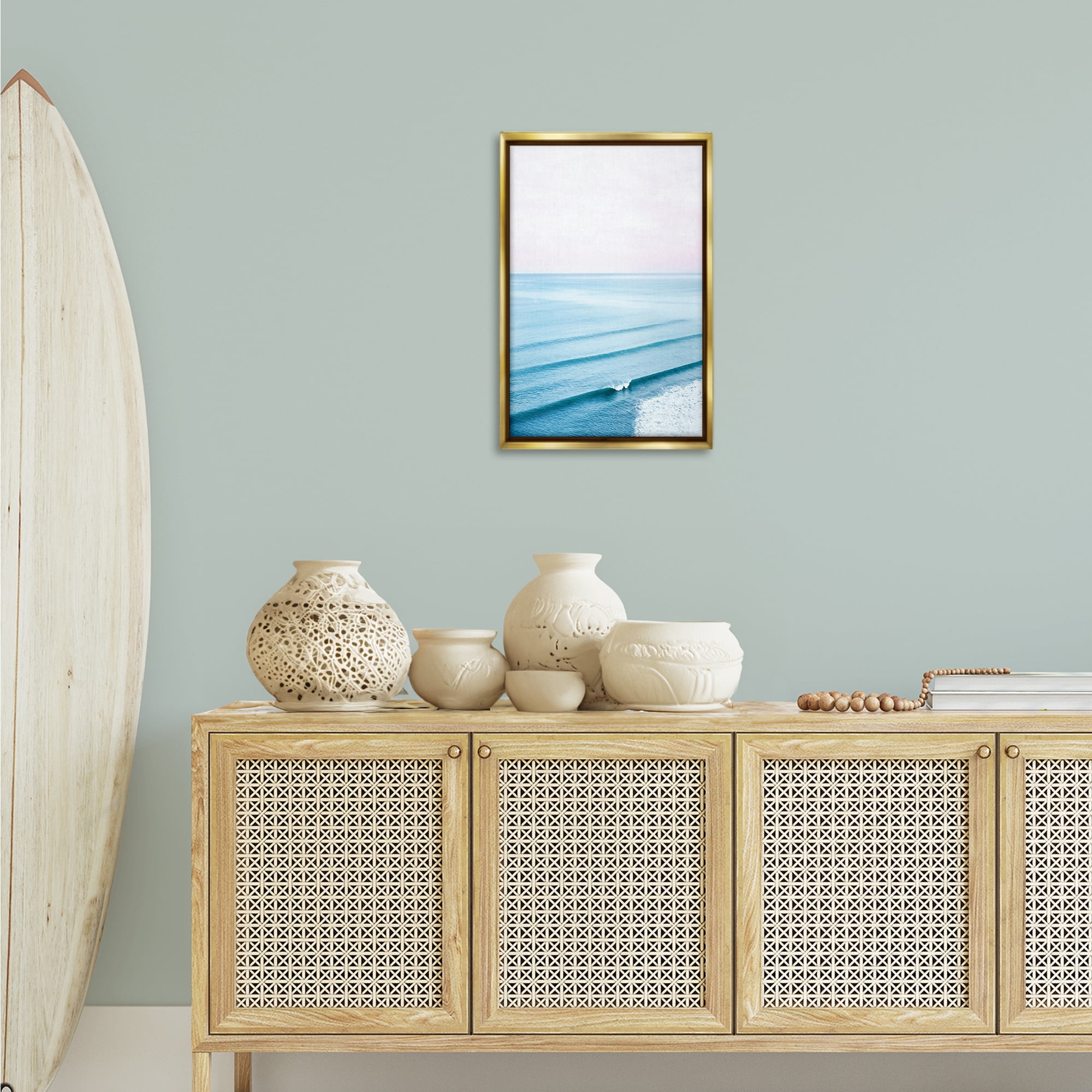 Stupell Industries Coastal Breaking Wave Nautical & Beach Photography Gold Floater Framed Canvas Art Print Wall Art, 17 x 25