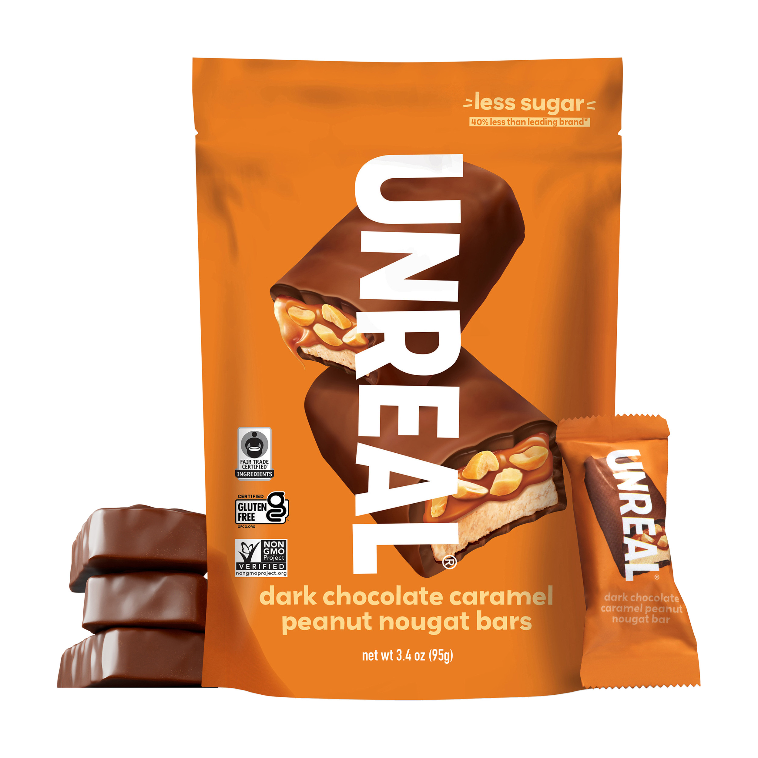 UNREAL Dark Chocolate Caramel Peanut Nougat Bar, 3.4 oz