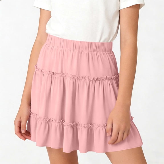 NAISIBABY Girls Tiered Skirt, High Rise A-Line Ruffles Casual Flowy Summer Pleatd Mini Skirt Pink Size 7-8