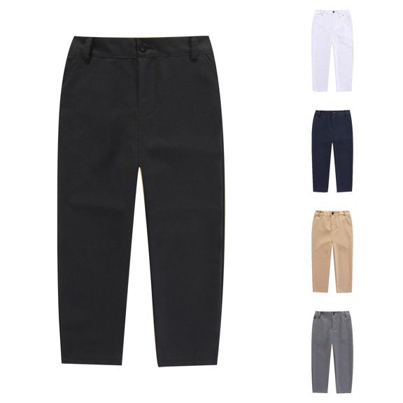 Oiyii Button Waist Straight Leg Trousers for Toddler Boy Solid Formal Dress Pants School Uniform Slacks,Black