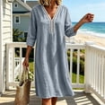 thumbnail image 4 of HBGVBA 3/4 Sleeve V Neck Dresses for Women Soft Lace Neck Loose Casual Midi Dress with Pockets, 4 of 6