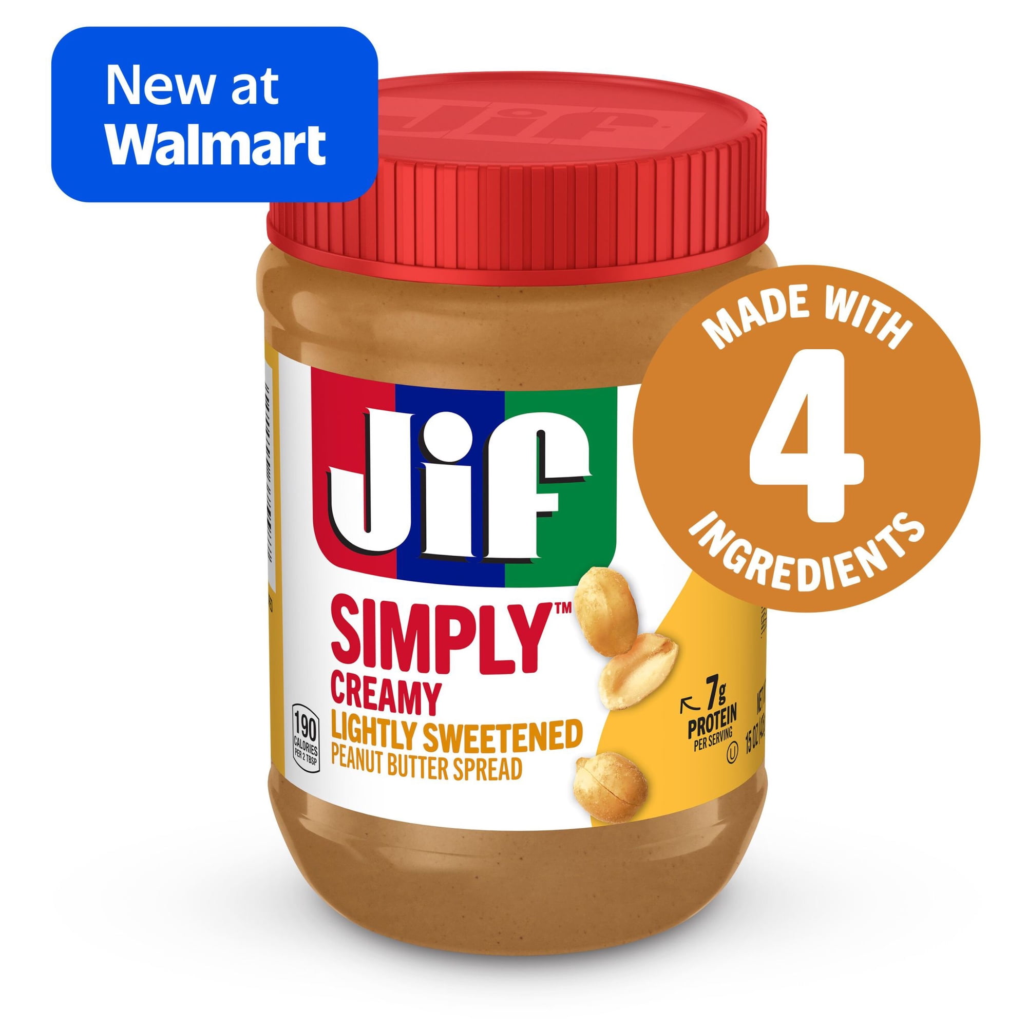Jif Simply Creamy Peanut Butter Spread, Lightly Sweetened, 15-oz Jar