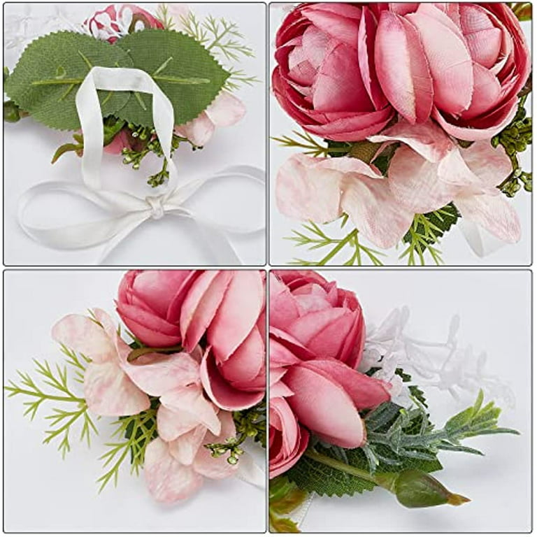 2PCS Wrist Corsage and Boutonniere Set Red Rose Wrist Corsage Bracelets  Bride Bridegroom Bridesmaid Corsage Wrist Silk Artificial Flowers for  Wedding Prom Party 