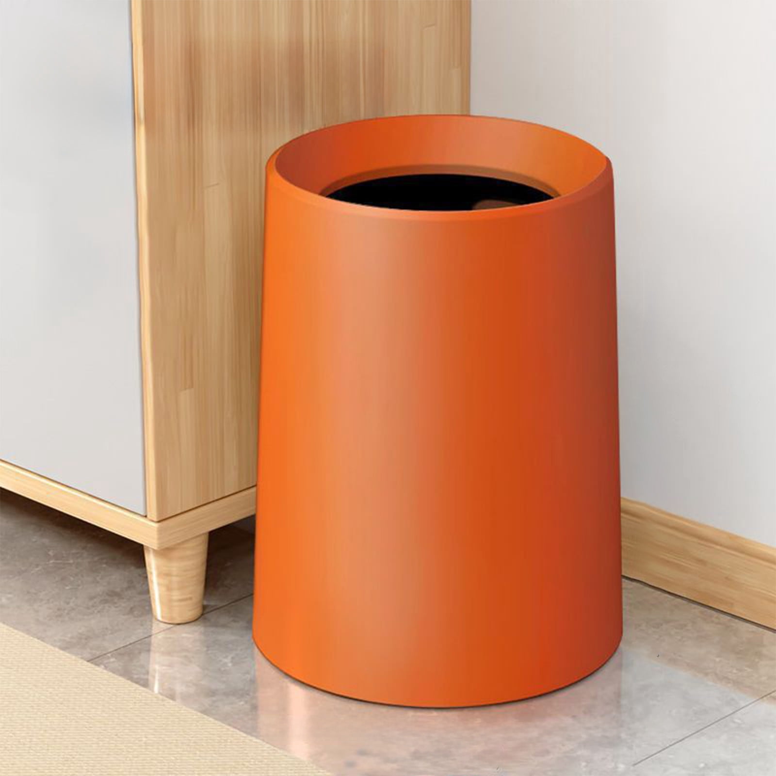 13-Gallon Plastic Kitchen Trash Can with Lid - White, Black, Orange, Beige - 12.2x9.92x9.92in Bathroom Waste Bin for Home, Office, RV - Space-Saving Design with Raised Bottom