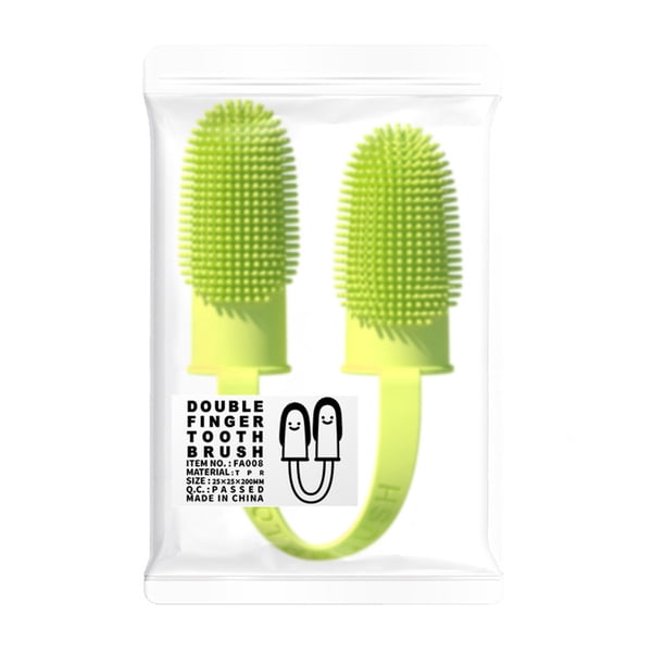 Cepillo de dientes para mascotas de 2 dedos Gatos Perros Cepillo de dientes para dedos Herramientas de limpieza bucal Amarillo Sywqhk Libre de BPA