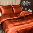 thumbnail image 3 of 5 Pieces Satin Duvet Cover Full/Queen Size Set, Luxury Silky Like Burnt Orange Duvet Cover Bedding Set with Zipper Closure, 1 Duvet Cover + 4 Pillow Cases (No Comforter), 3 of 7