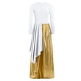thumbnail image 4 of TTAO Kids Girls Praise Dance Outfit Metallic Gold Palazzo Pants Wide Leg Jumpsuit Long Sleeve Lyrical Worship Dress White 8, 4 of 5