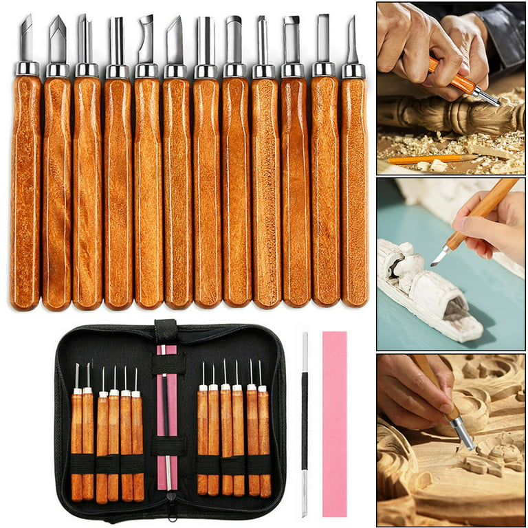 Carving Tools Mallet-Carving Chisels and Gouges Sharpening Stone for  Woodworking, Wood Carving Tools Set With Toolbag, Starter Set of14/15pcs 