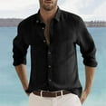 thumbnail image 5 of Caqnni Men Linen Shirt Button Down Long Sleeve Cotton Beach Band Collar Casual Summer Shirts (Black,3XL), 5 of 5