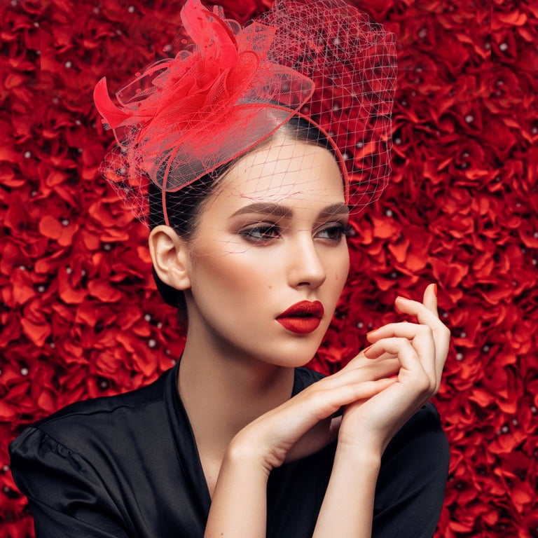 Niceauty Banquet Headwear Fascinator Hat Red 1Set for Women 