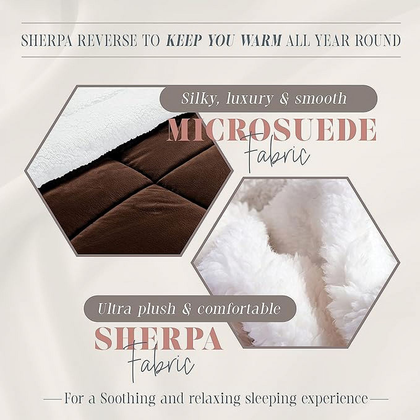 Elegant Comfort Ultra Plush 3-Piece Sherpa Comforter Set, Solid-Color and a Fluffy Sherpa Reverse, All Season Suitable, Heavy Weight, Micro-Suede, Sherpa Comforter, Queen, Brown