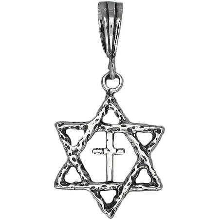 Sterling Silver Star of David with Cross Pendant Necklace with 18 Inch Rolo Chain