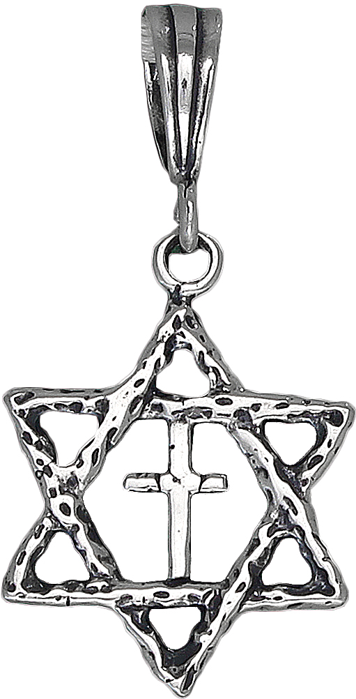 EJewelryPlus - Sterling Silver Star of David with Cross Pendant 