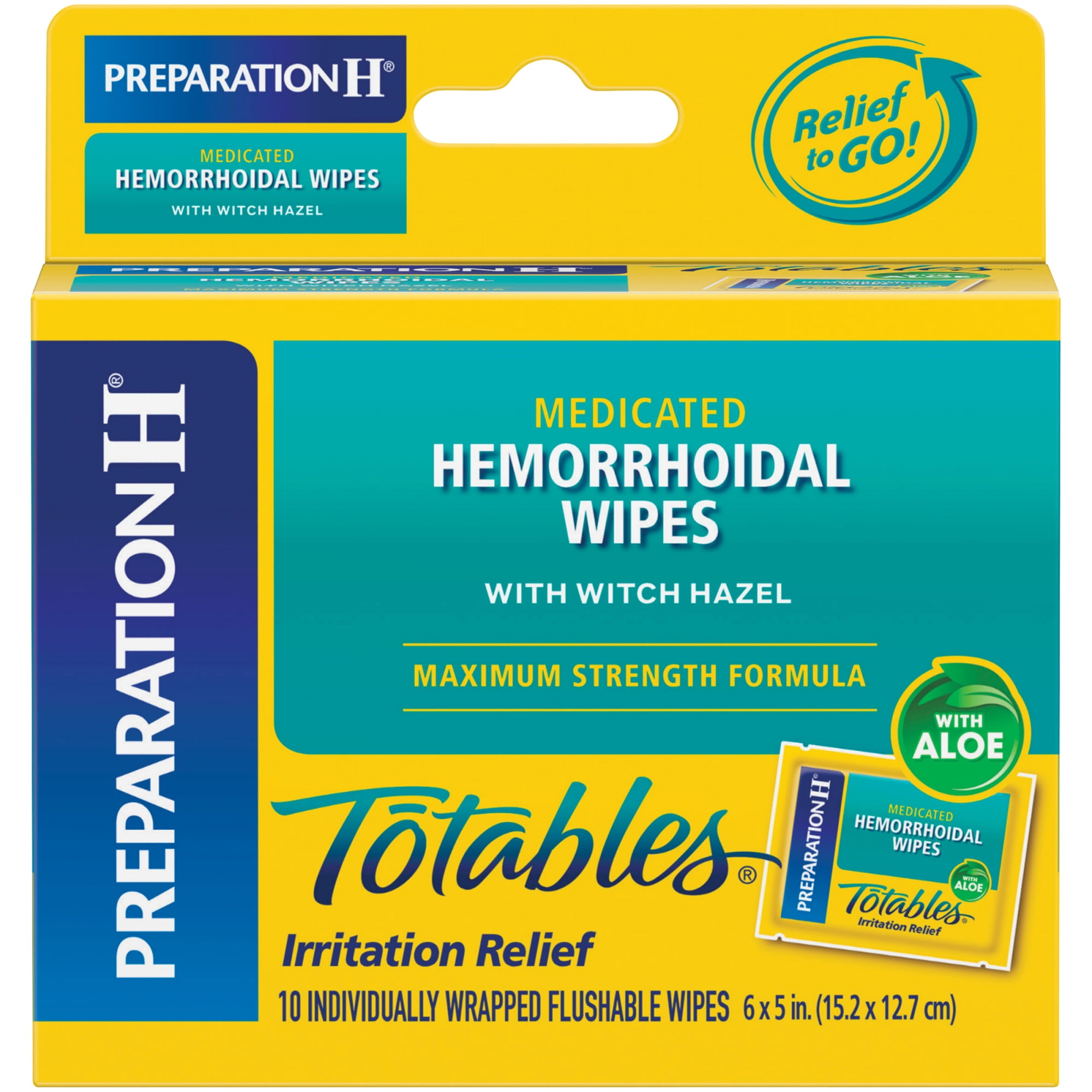 Preparation H Witch Hazel Hemorrhoid Relief Flushable Medicated Wipes, 10 Count