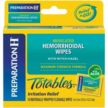 Preparation H Witch Hazel Hemorrhoid  Flushable Medicated Wipes, 10 Count