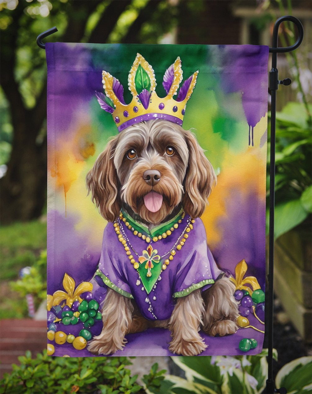 Wirehaired Pointing Griffon King of Mardi Gras Garden Flag 11.25 in x 15.5 in