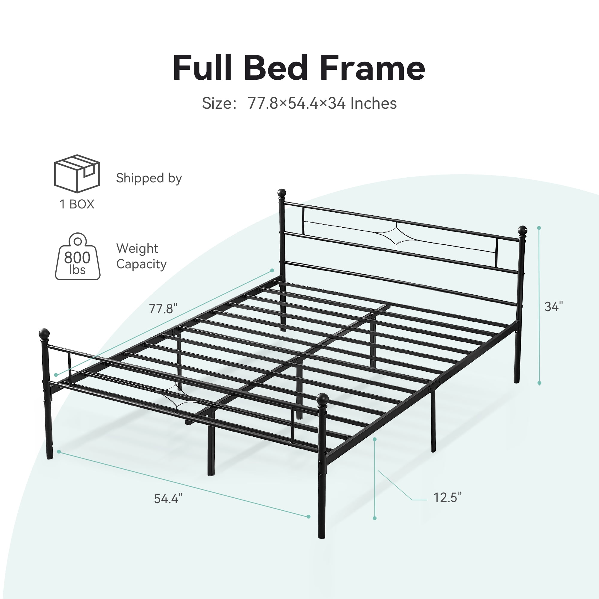 Full Size Bed Frame, Sailvan Metal Platform Bed Frame Full with Headboard & Underbed Storage, No Box Spring Needed, Heavy Duty Metal Bed with 1000lbs Capacity, Black