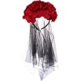 thumbnail image 1 of rosa flor velo de cabello diadema floral disfraz de halloween tocado mexicano accesorios para el cabello para mujeres niñas rojo, 1 of 5