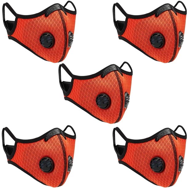 5 máscaras antipolvo deportivas, filtros de carbón activado, reutilizables, transpirables, actividades al aire libre, carpintería, siega y carrera, ciclismo naranja ZefeiWu 8390611587185