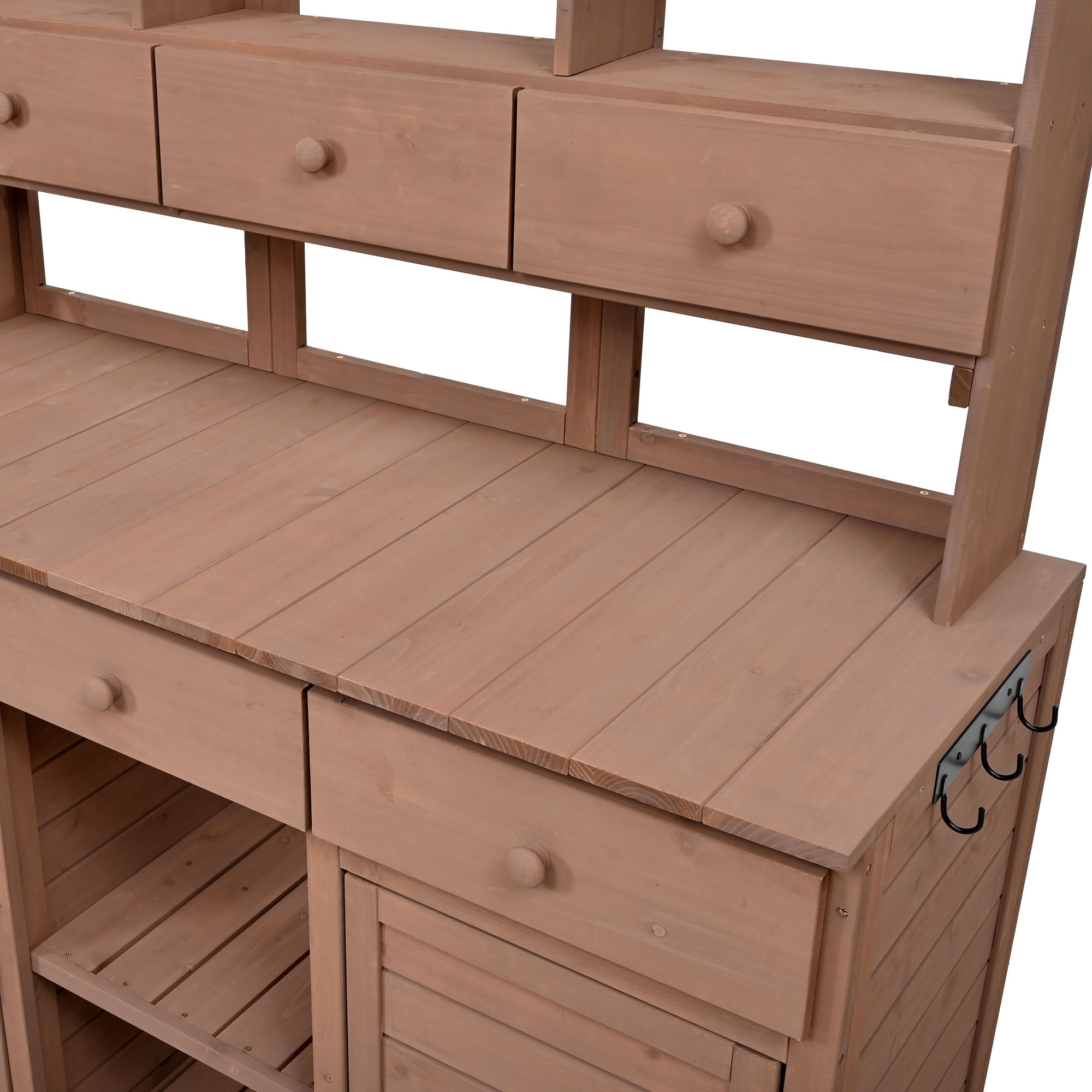 MAYEERTY 65.7" Tall Wood Potting Bench with Hutch, Garden Workstation with 6 Drawers, Cabinets, Shelves for Patio, Mudroom, Doorway