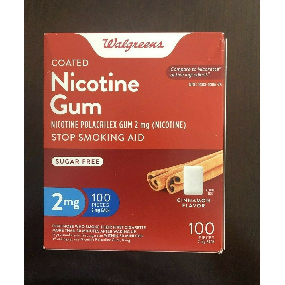Walgreens Nicotine Gum 2 Mg Sugar Free 100 piece Cinnamon flavor