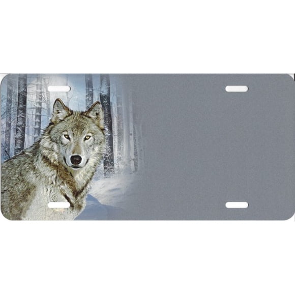 Déporté Loup dans la Neige sur Plaque d'Immatriculation Grise Sans Noms sur Airbrush