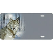 Wolf in Snow Offset on Gray Airbrush License Plate Free Names on Air Brush