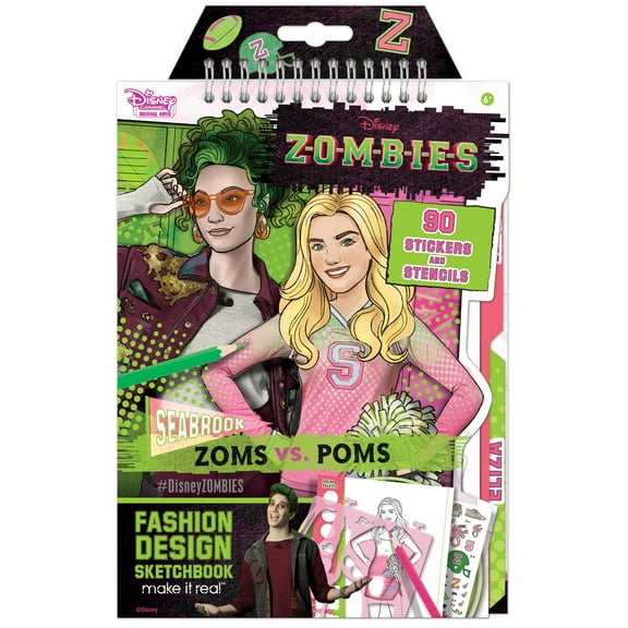 Disney Zombie: Fashion Design Sketchbook -  Includes 90 Stickers & Stencils, Zoms Vs. Poms, Draw Sketch & Create, Tweens & Girls Ages 6 