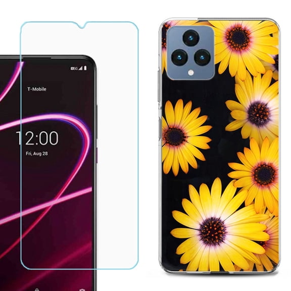 OneToughShield ® for T-Mobile Revvl 6x 5G Shockproof Phone Case, with Tempered Glass Screen Protector - Yellow Flower