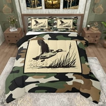 Manfei Vintage Camouflage Bedding Comforter Set,Mallard Duck Twin Comforter Sets,Beige Green Camo Bedding Set For Men Women,Ultra Soft Home Decor Reversible,2-Piece