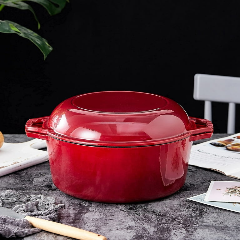 Bruntmor Enameled 7 Quart Double Dutch Oven with Large Shallow