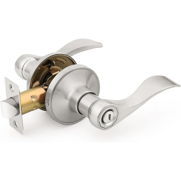 1 Pack Privacy Door Handle Brushed Nickel, Keyless Bedroom Interior Door Handles with Lock Modern Door Handles Wave Style